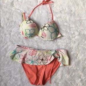 Body Glove White & Coral Floral Push-up Bikini Br